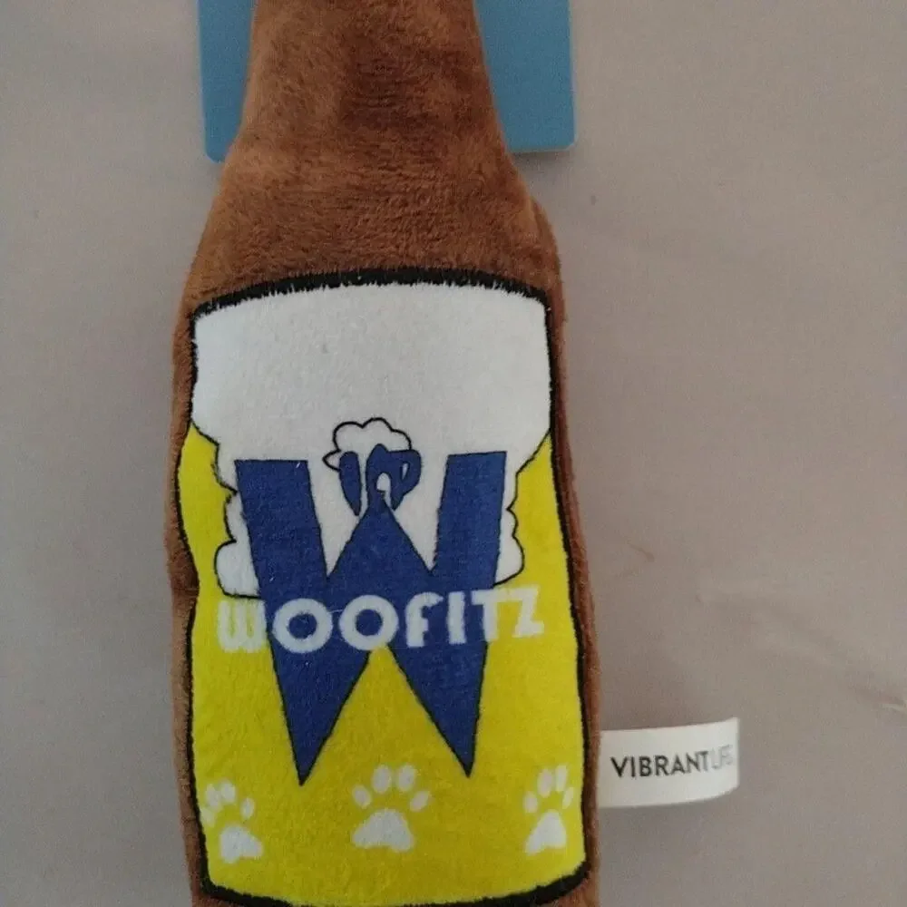 Vibrant Life Cozy Buddy Woofitz Bottle Dog Toy Medium Squeaker Crinkle New